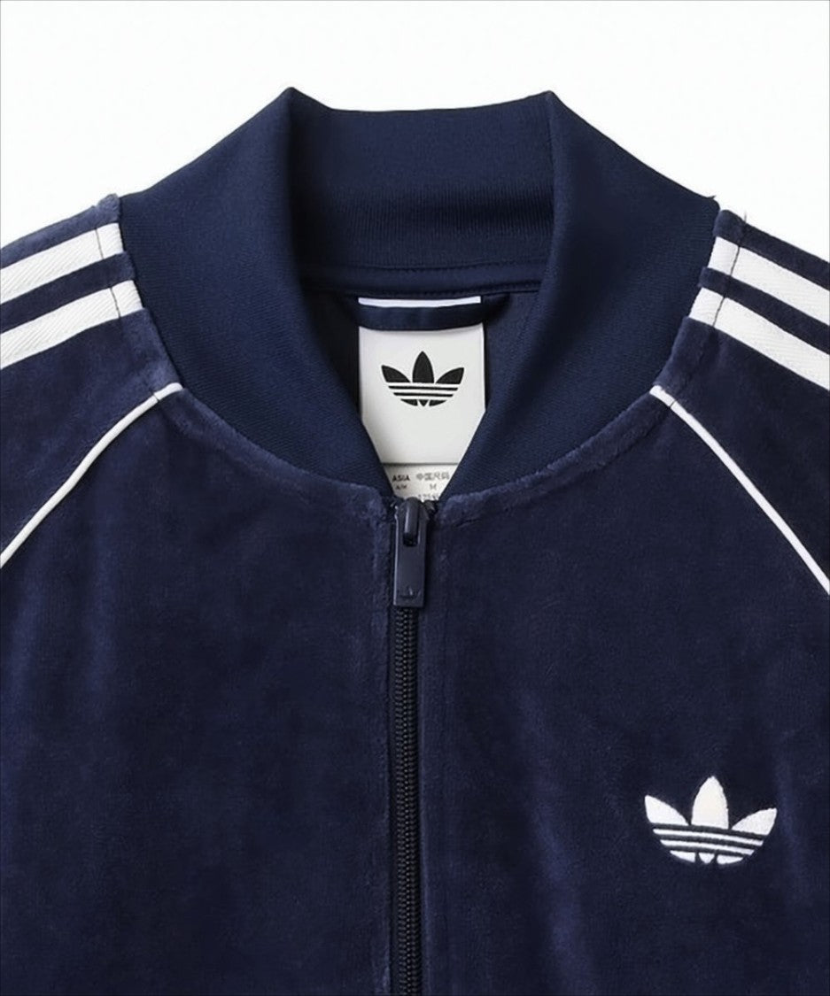 Adidas Velvety Navy Jacket With Striped Accents