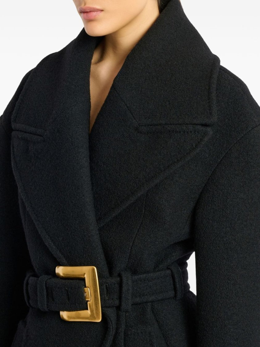 Balmain Structured Black Coat With Wide Lapel