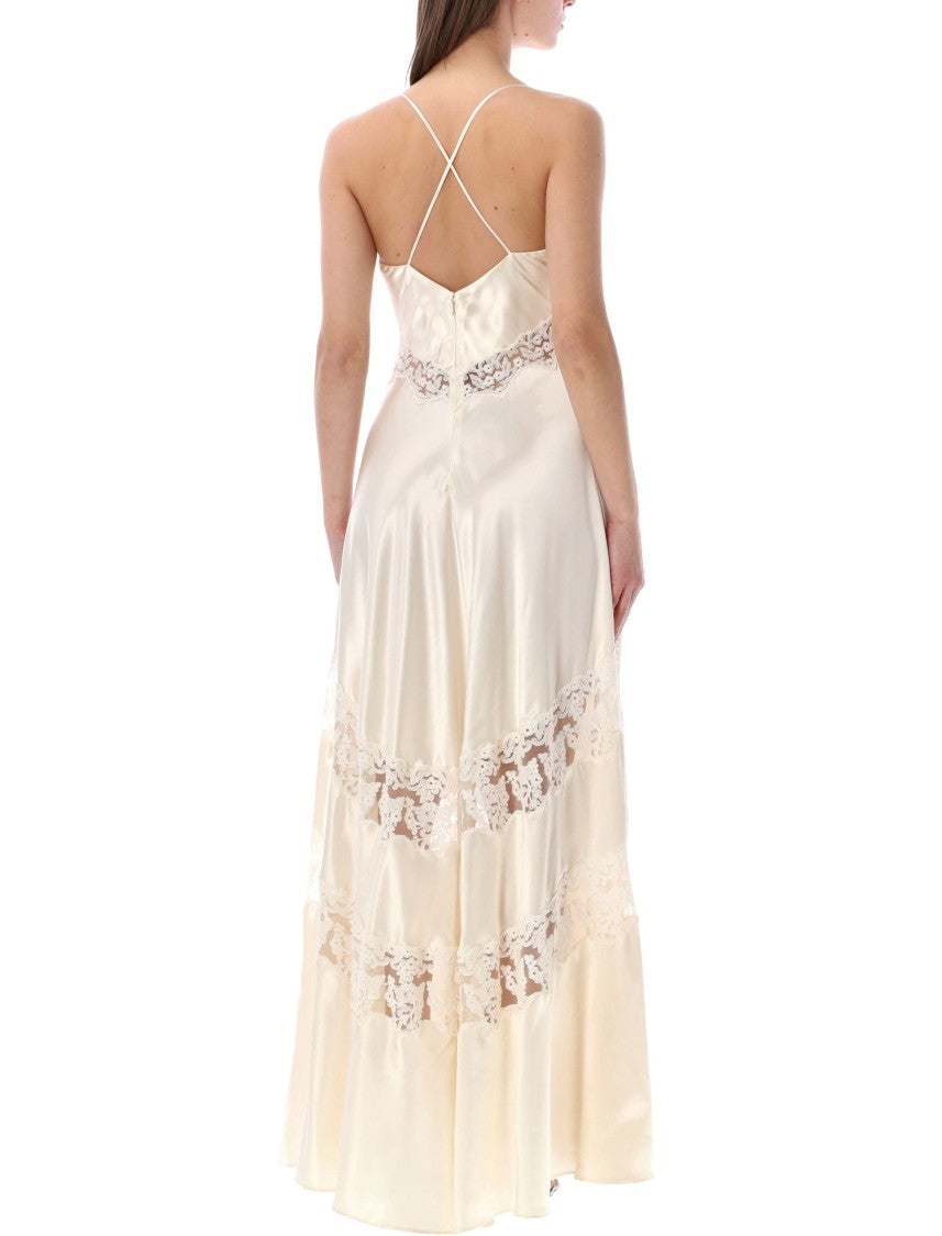 Alberta Ferretti Satin Dress With Lace Inserts