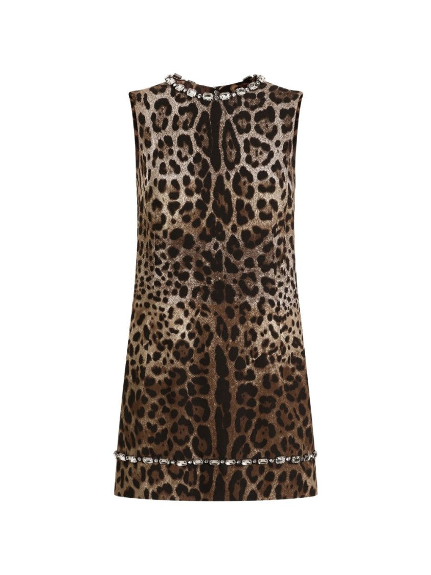 Dolce & Gabbana Leopard Print Gemstone Mini Dress