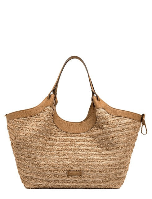 Gianni Chiarini Natural Straw Handbag With Logo And Pouch
