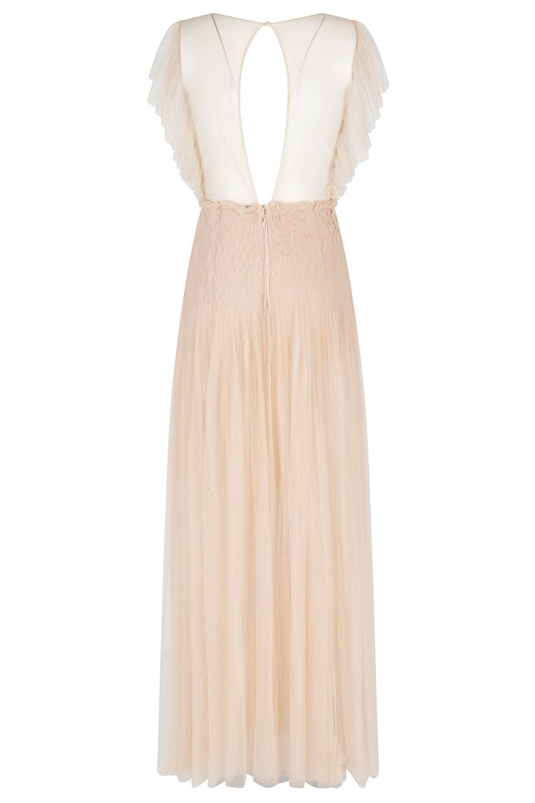 Elisabetta Franchi Powder Deep V-Neck Ruffled-Straps Polyamide Evening Dress