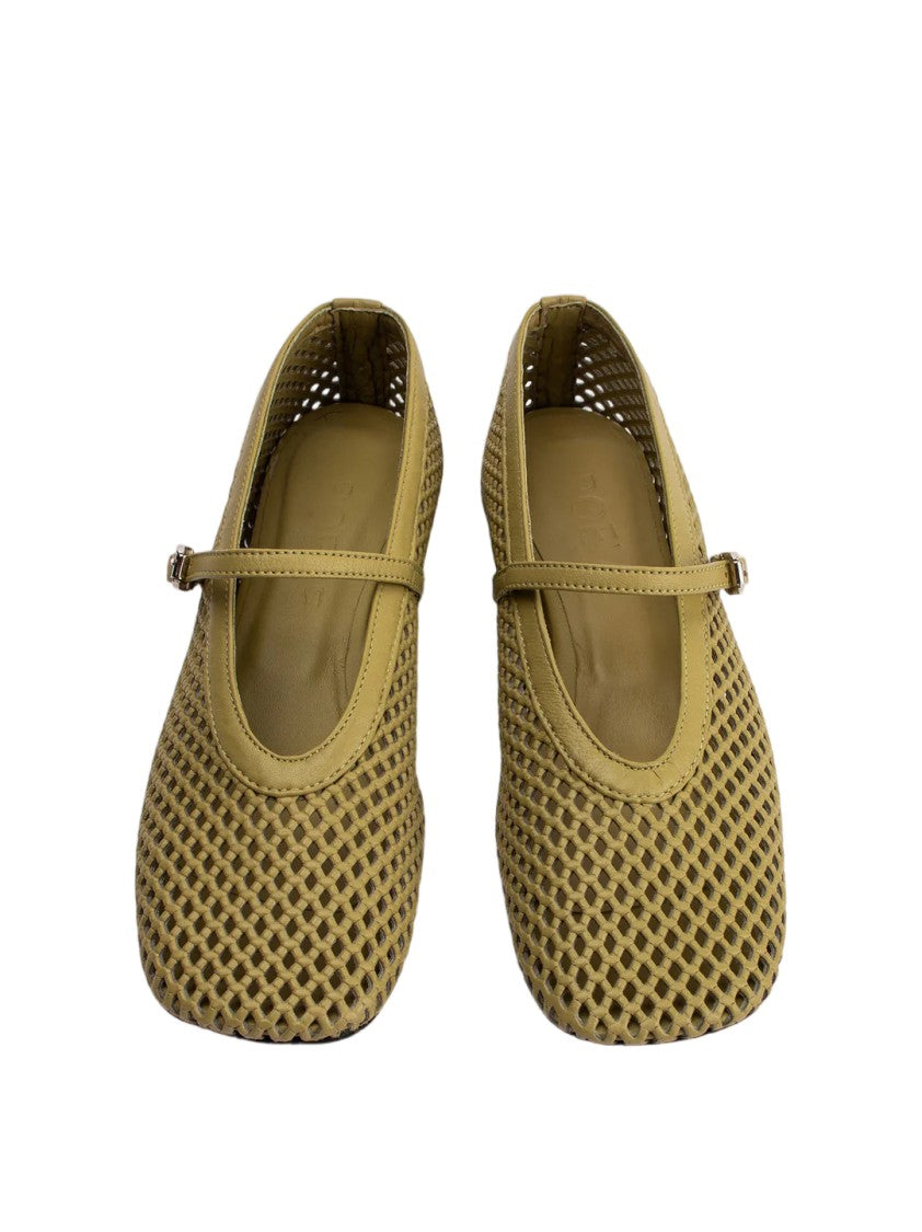 Poeve Perforated Nappa Leather Buckle Strap Ballerina Flats