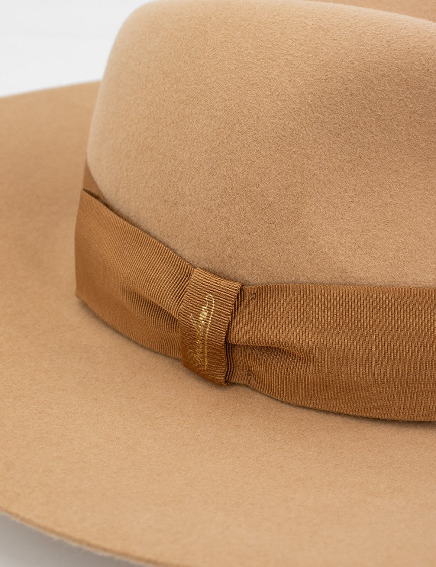 Borsalino Camel Felt Hat With Golden Borsalino Logo