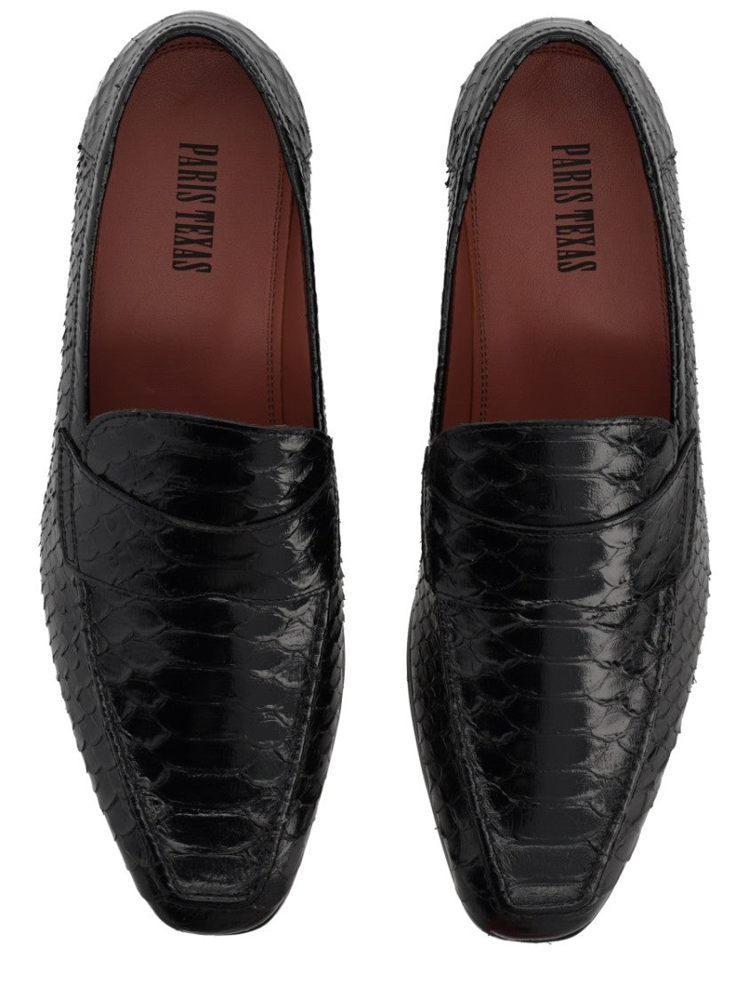 Paris Texas Vincent Pointed Toe Snakeskin Texture Loafers