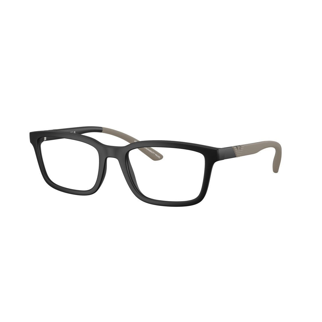 Emporio Armani 0Ea3259 Matte Black Rectangular Eyeglass Frames With Taupe Temples