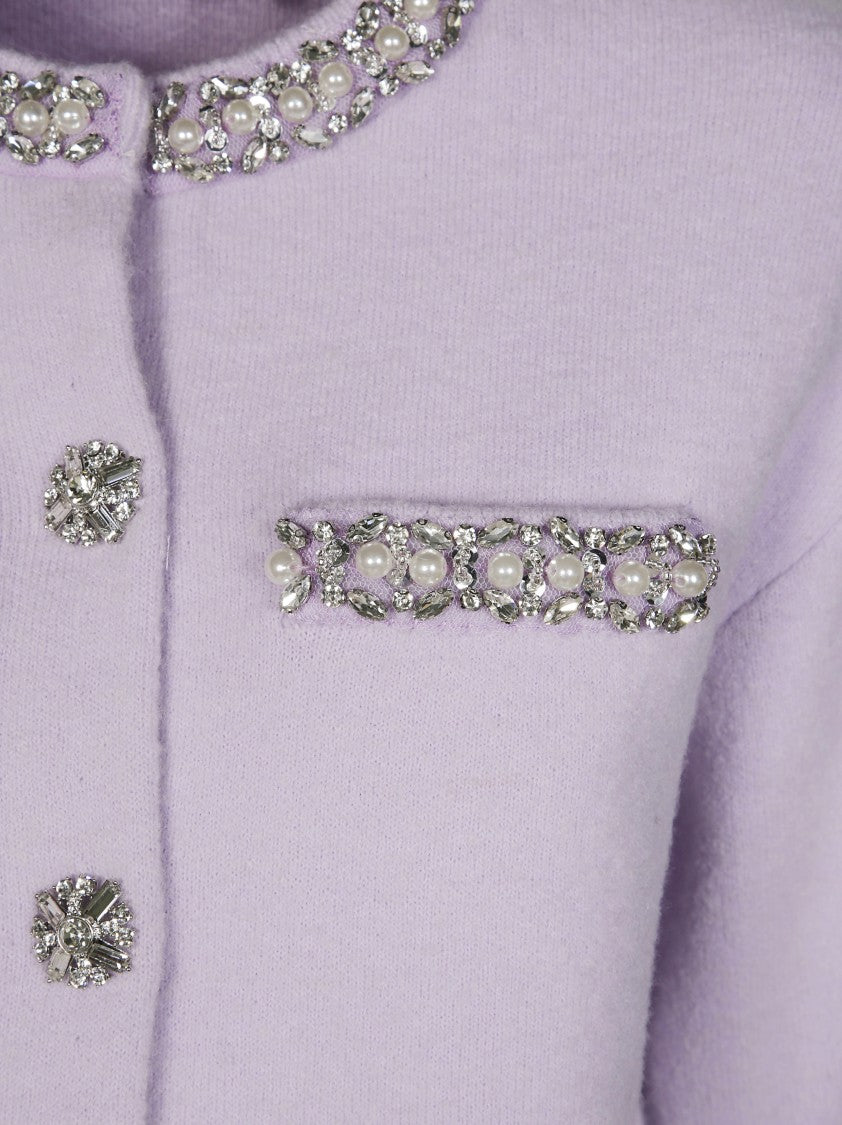 Self-Portrait Cristal Trim Cardigan With Sparkling Embellishments