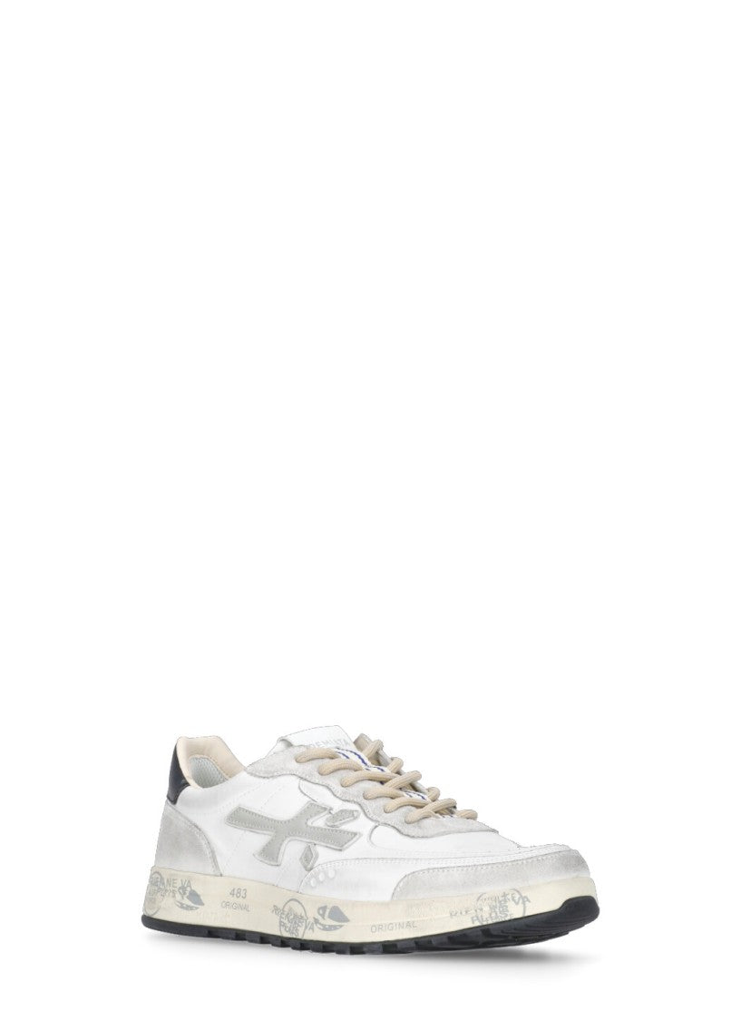 Premiata White Nous 7233 Leather-Blend Sneakers