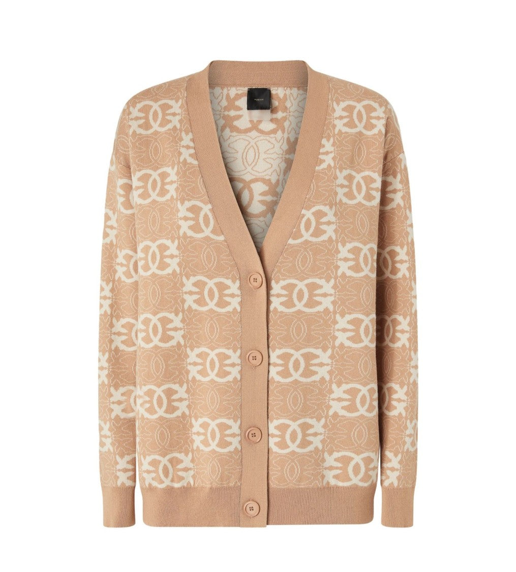 Pinko Oversized Knit Cardigan With Love Birds Jacquard