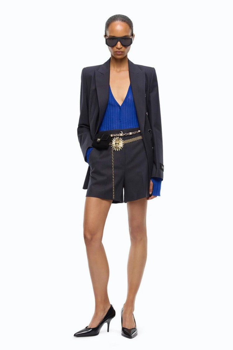 Pinko Navy Polyester-Wool Blend Pinstripe Shorts