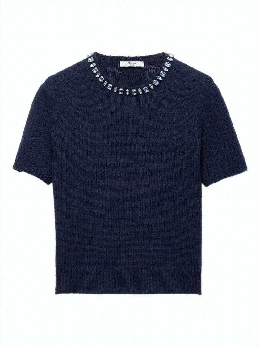 Prada Black Wool-Cashmere Jewel Embellished Sweater