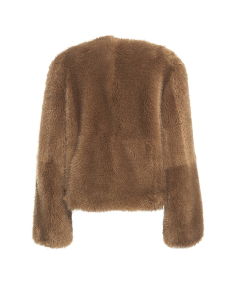 Stand Studio Short Cropped Faux Fur Jacket With Round Neckline