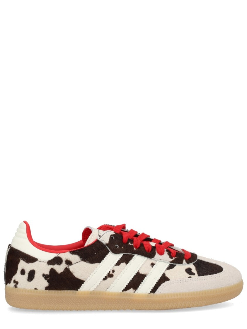 Adidas Originals White Cow Print Red Laces Sneakers