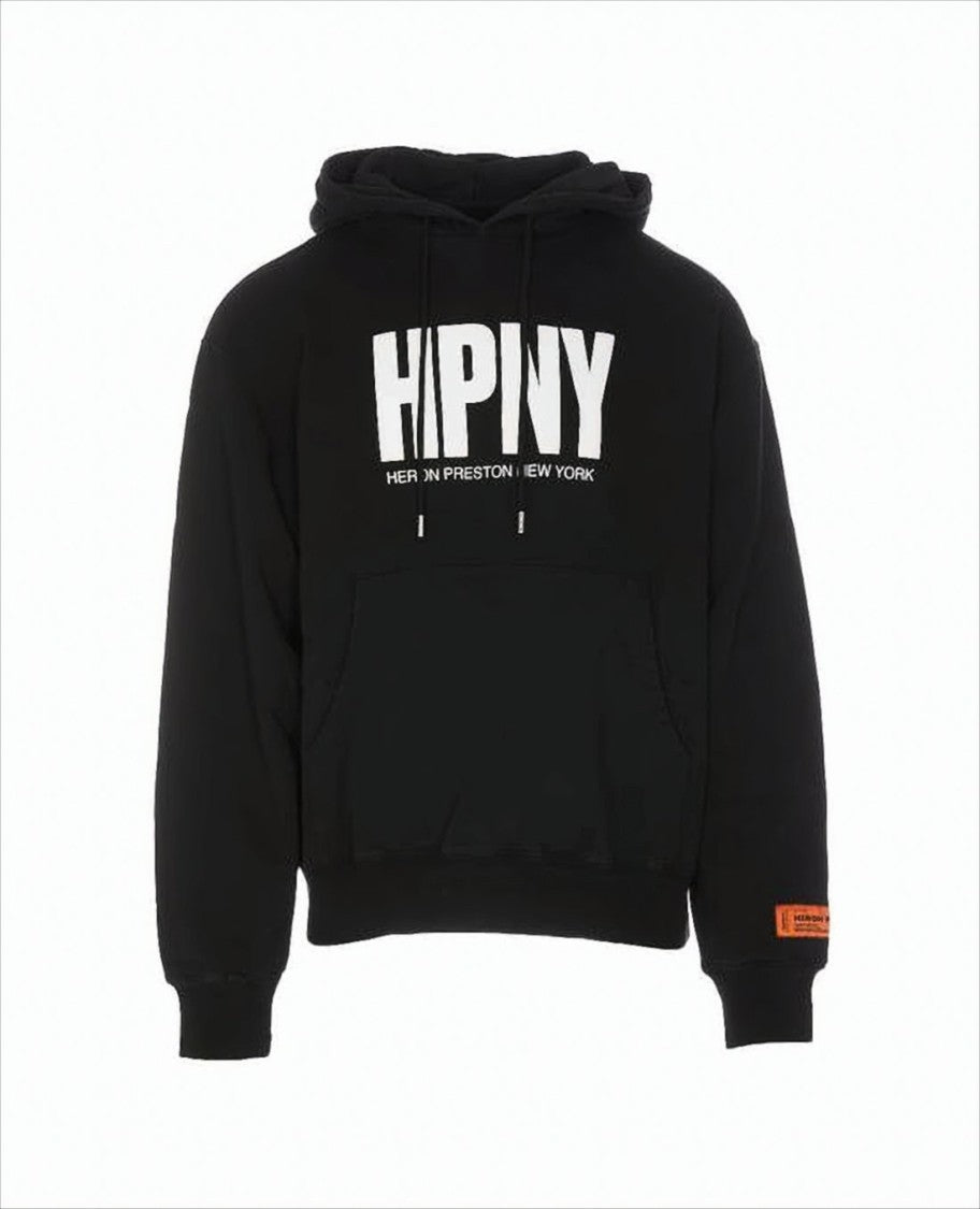 Heron Preston Black Hoodie With Bold Logo And Unique Sleeve Detail