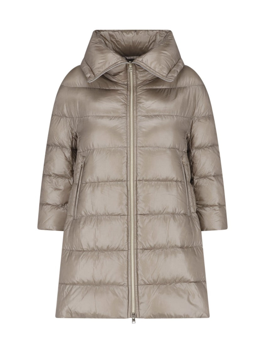 Herno Taupe Cleofe Zip-Up Fabric Puffer Jacket