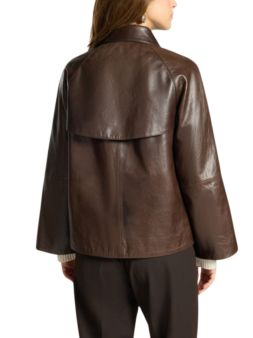 Elena Miro` Brown Corto Real Leather Double-Breasted Jacket