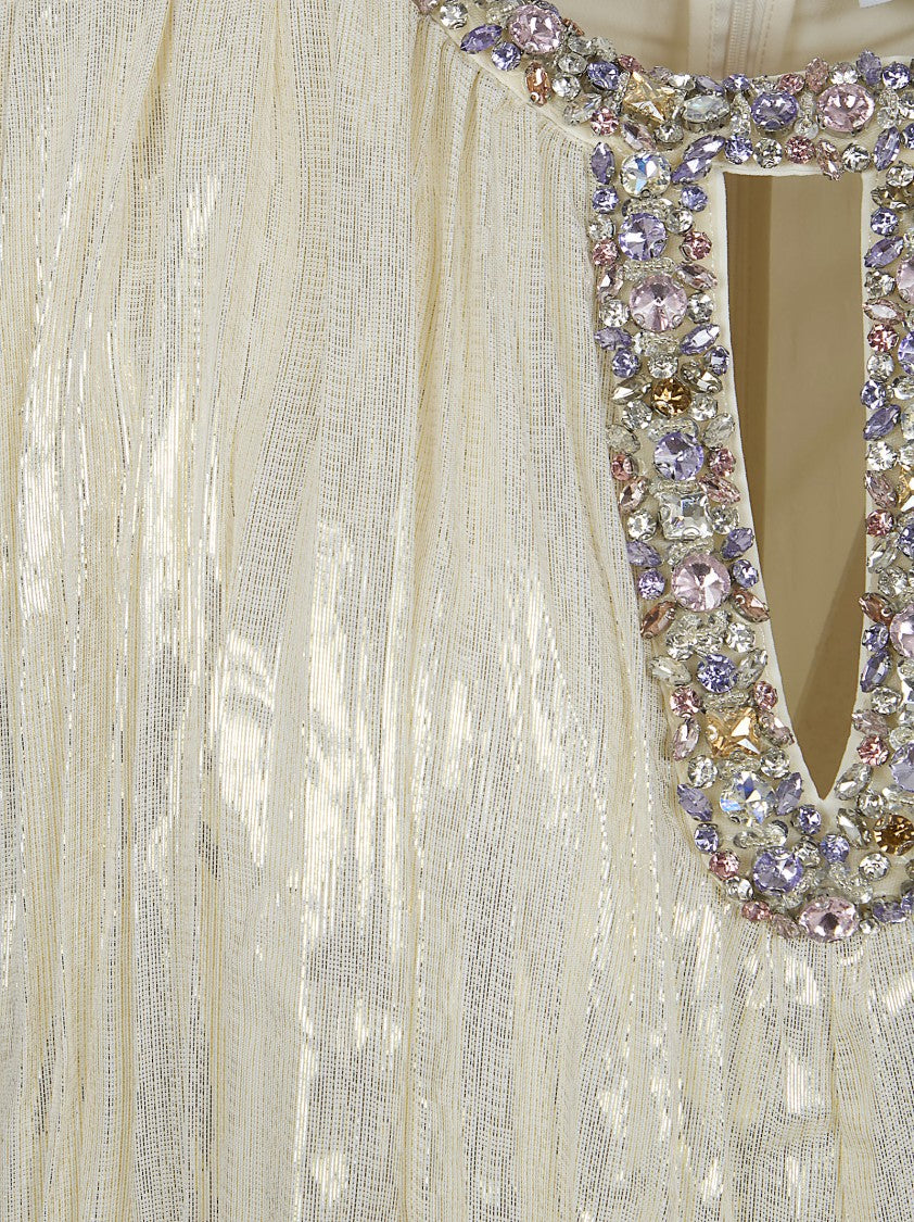 Self-Portrait Metallic Ombre Feather Maxi Dress With Embellished Neckline