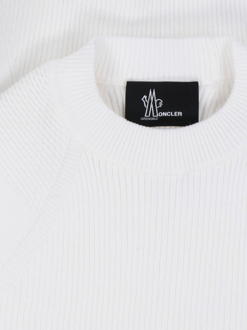Moncler Grenoble White Ribbed Viscose Blend Logo Sweater