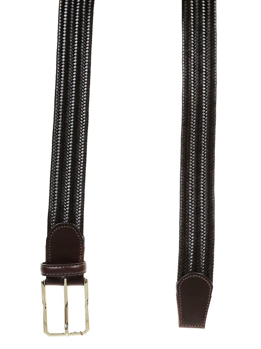 Canali Braided Calf Leather Belt With Polished Buckle