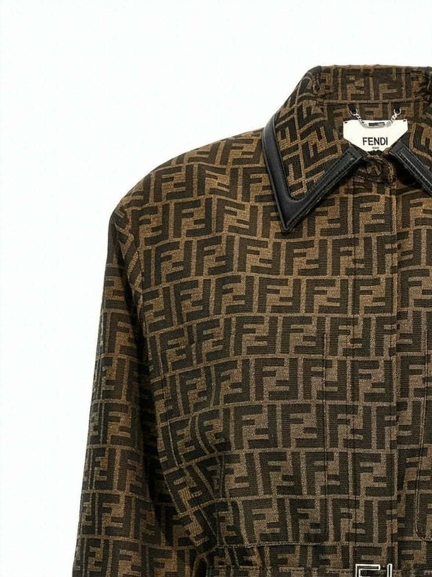 Fendi Monogram Patterned Jacket With Leather Trim