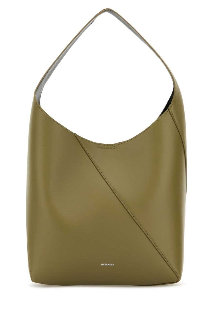 Jil Sander Calf Leather Green Shoulder Bag With Minimalist Design