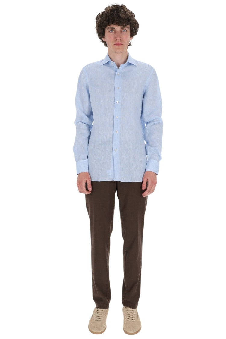 Borriello Light Blue Pure Linen Casual Shirt