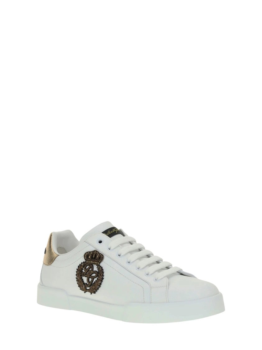 Dolce & Gabbana Low-Top Sneakers With Metallic Gold Accent And Embroidered Crest