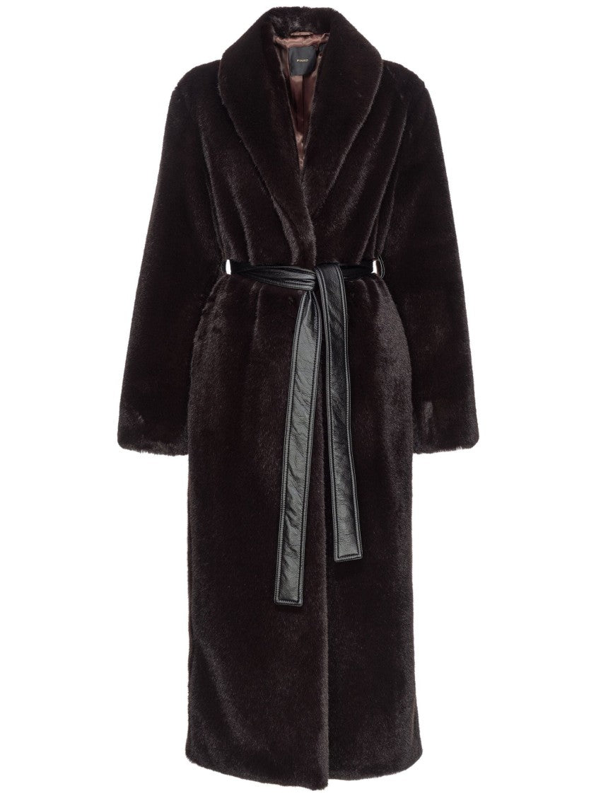 Pinko Belted Faux-Fur Coat With Plush Texture
