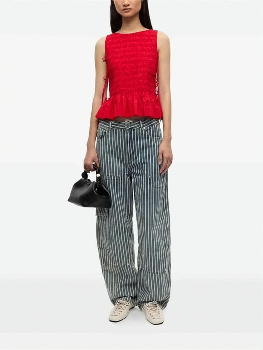 Ganni Vertical Striped Straight-Leg Pants With Cargo Pocket Detail