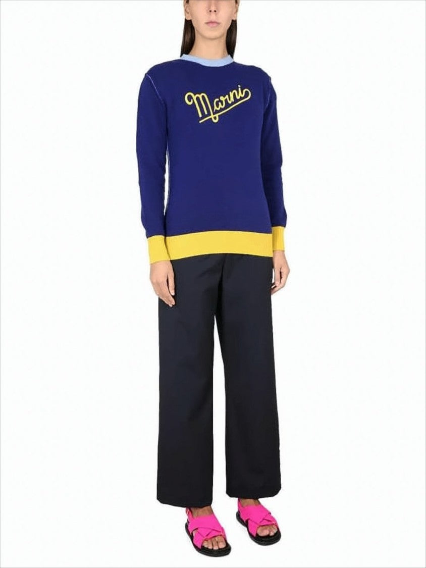 Marni Relaxed Fit Knit Sweater With Contrasting Ribbed Details