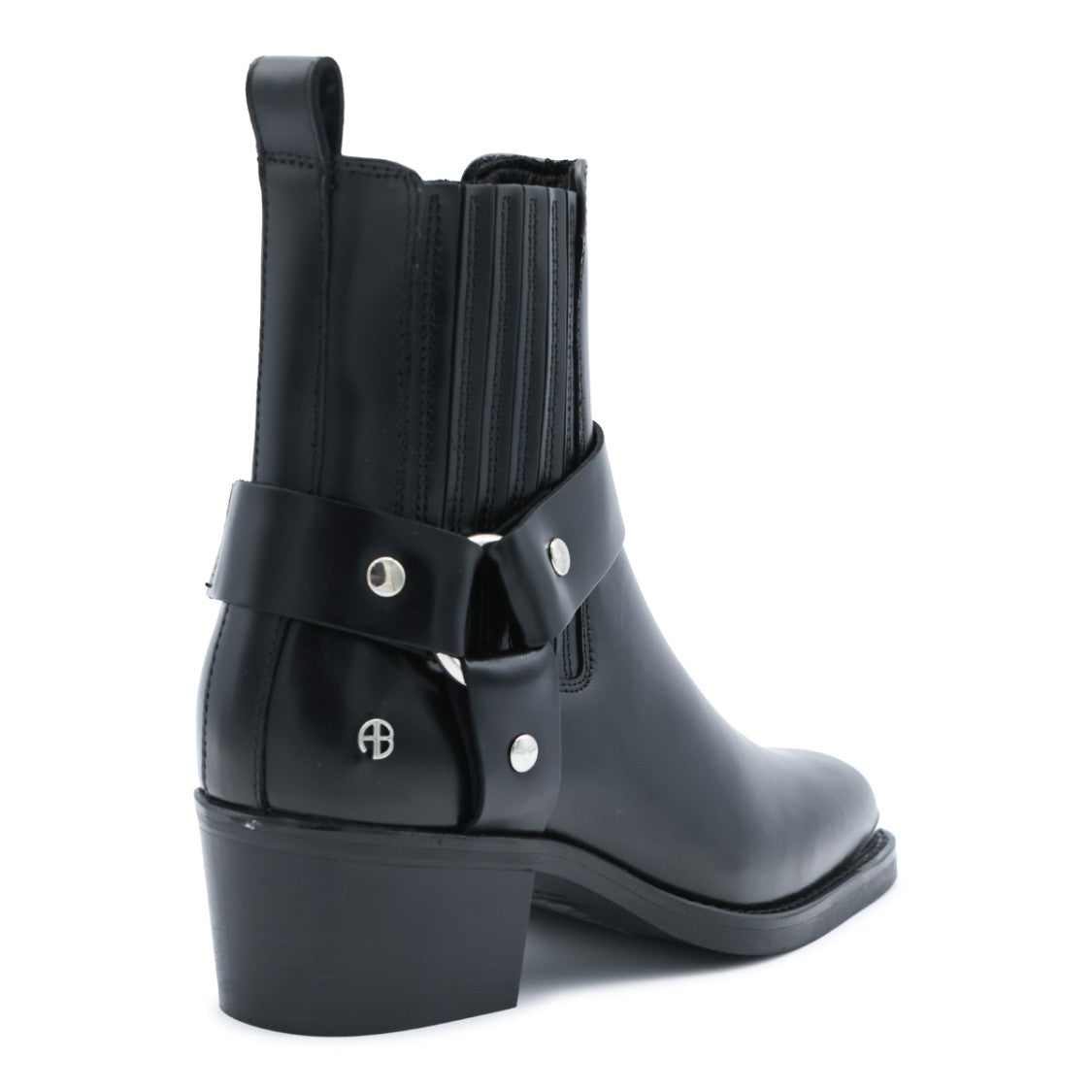 Anine Bing Pointed Toe Black Leather Ankle Boots With Silver-Tone Accents
