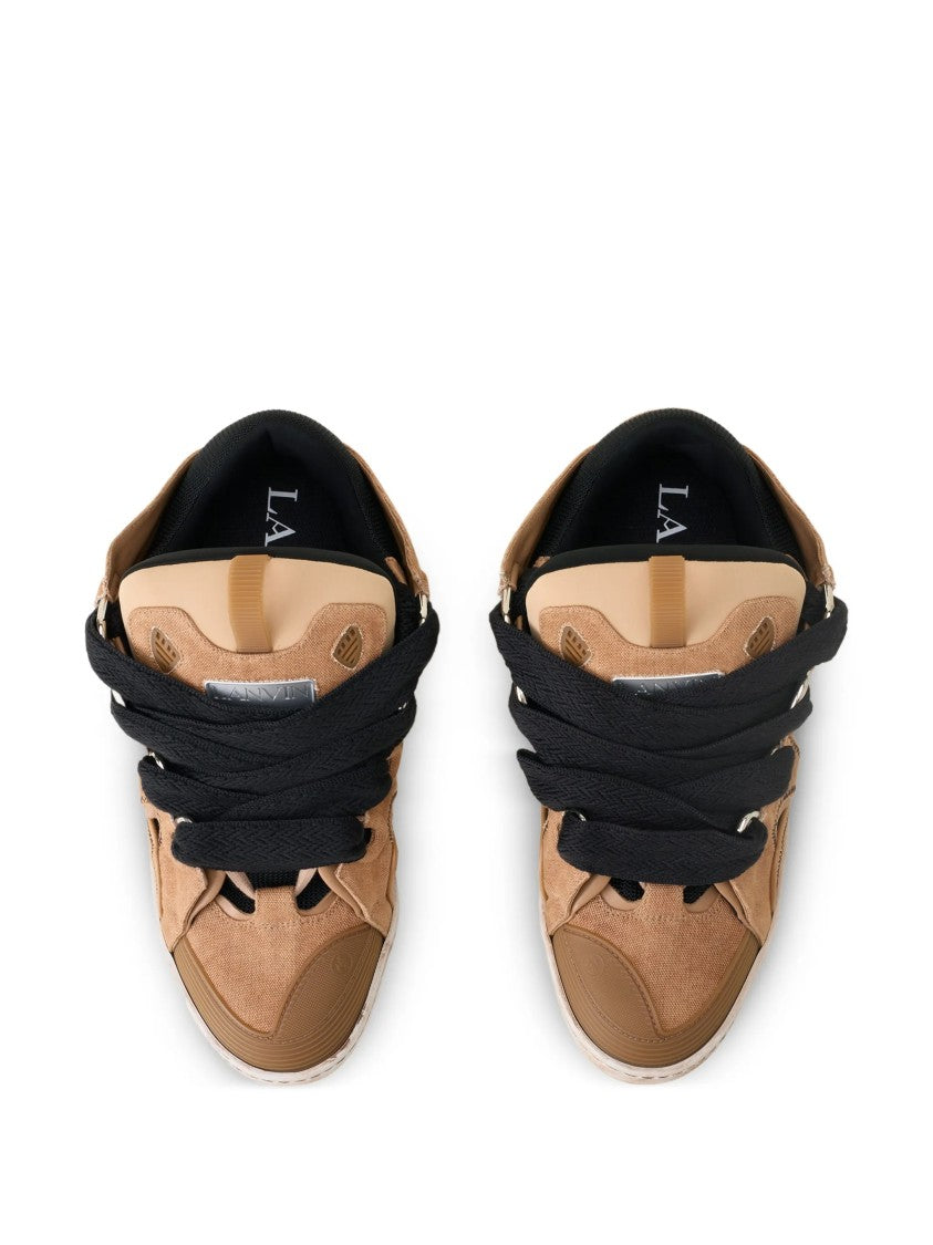 Lanvin Brown Curb Suede Mesh Sneakers