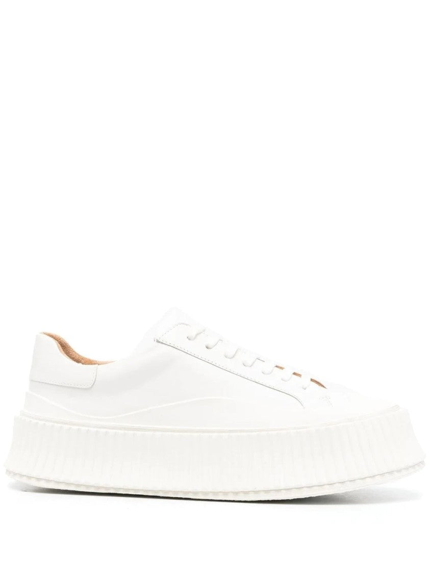 Jil Sander Casual Minimalist Leather Sneakers With Ridged Sole