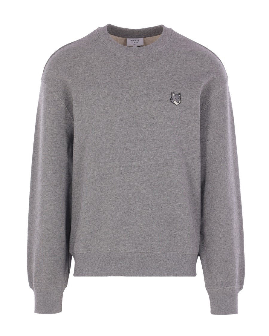 Maison Kitsuné Medium Grey Fleece Sweatshirt With Embroidered Fox Head