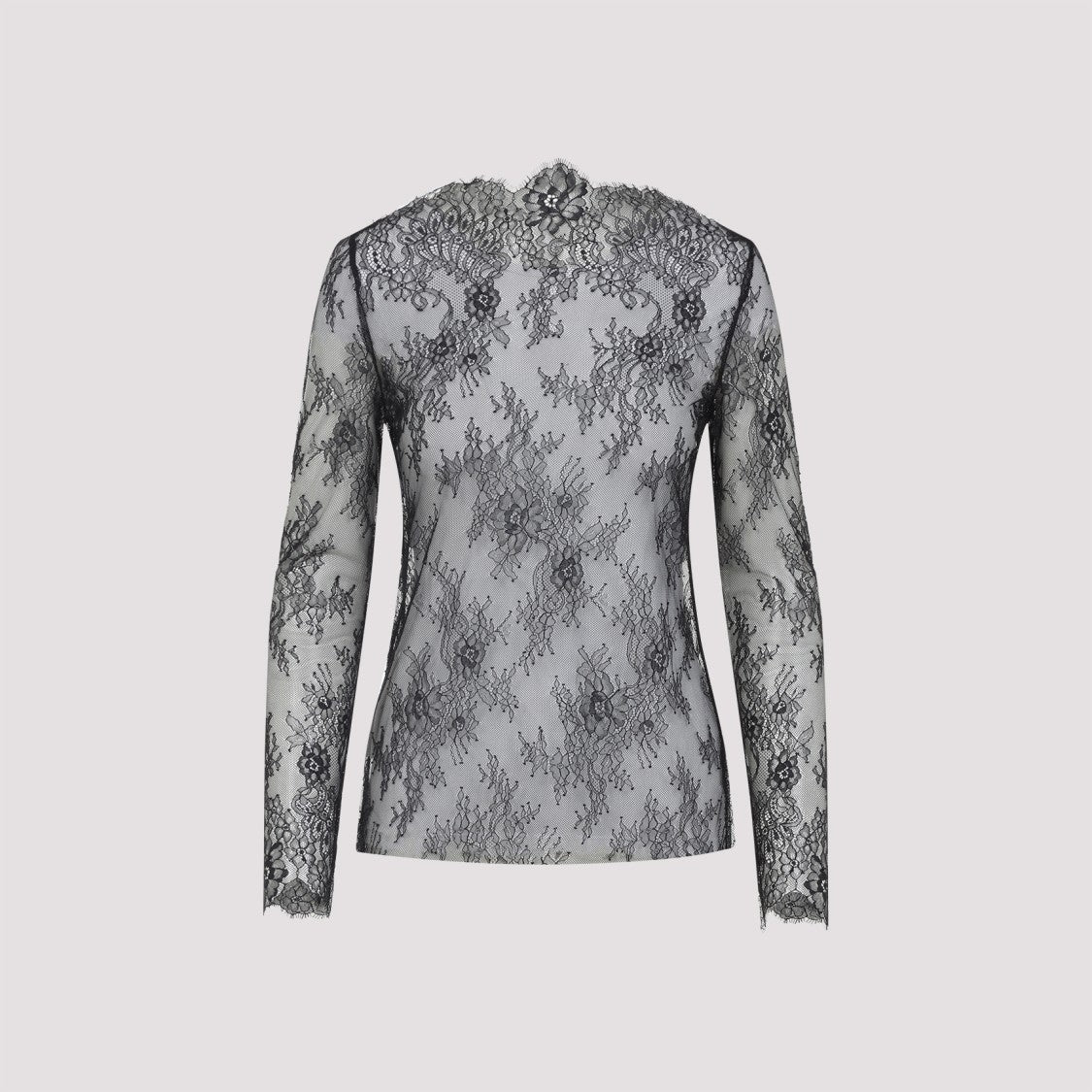 Alberta Ferretti Black Lace Ls T-Shirt