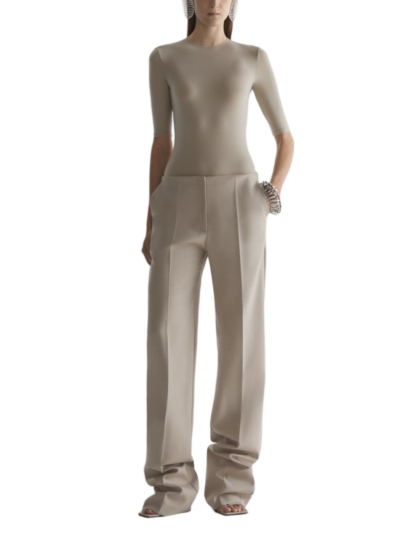 Mugler Wide-Leg High-Waist Brown Trousers With Central Crease