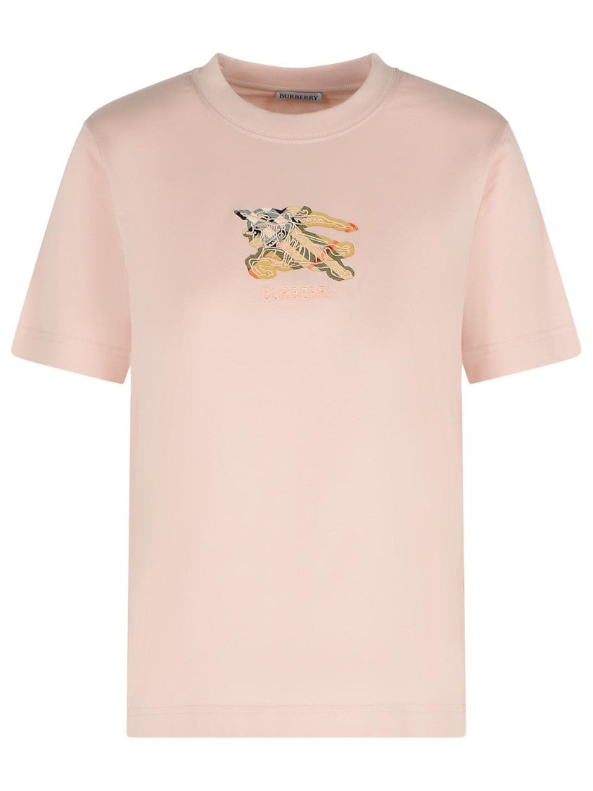 Burberry Soft Pink Cotton T-Shirt With Ribbed Neckline