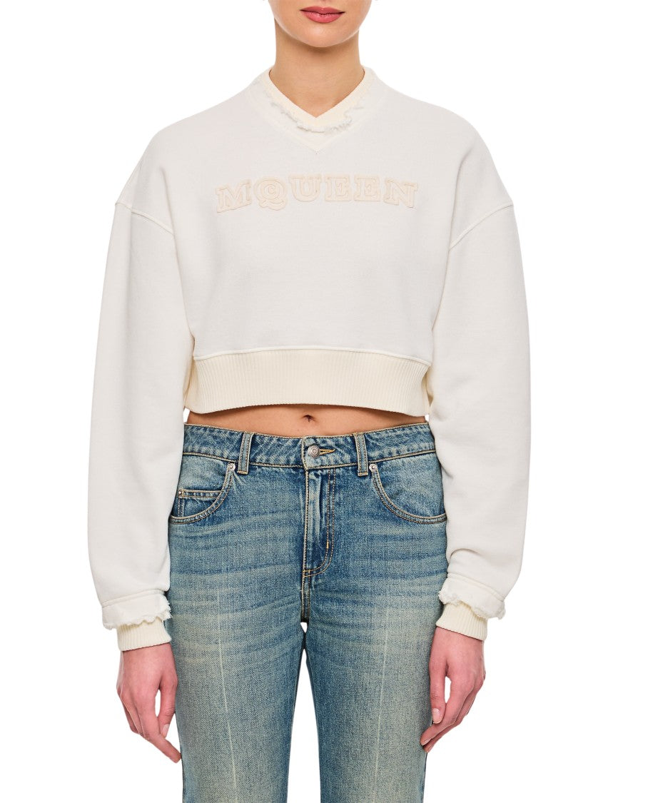 Alexander Mcqueen White Cropped Sweatshirt