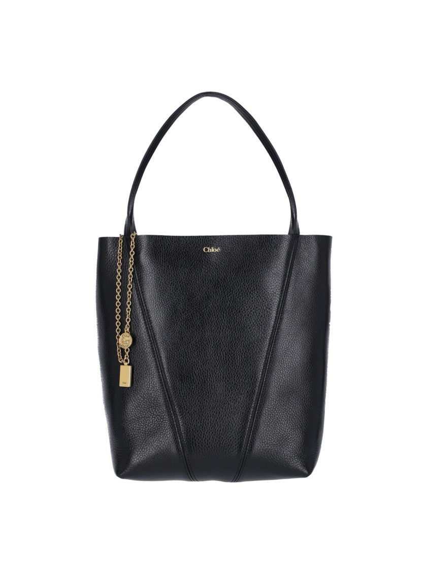 Chloé Black Spin Pebbled Leather Tote Bag