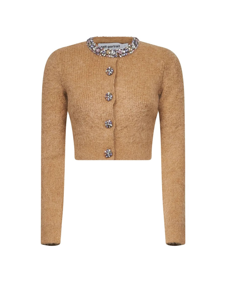 Self-Portrait Cardigan With Decorated Trims In Brown