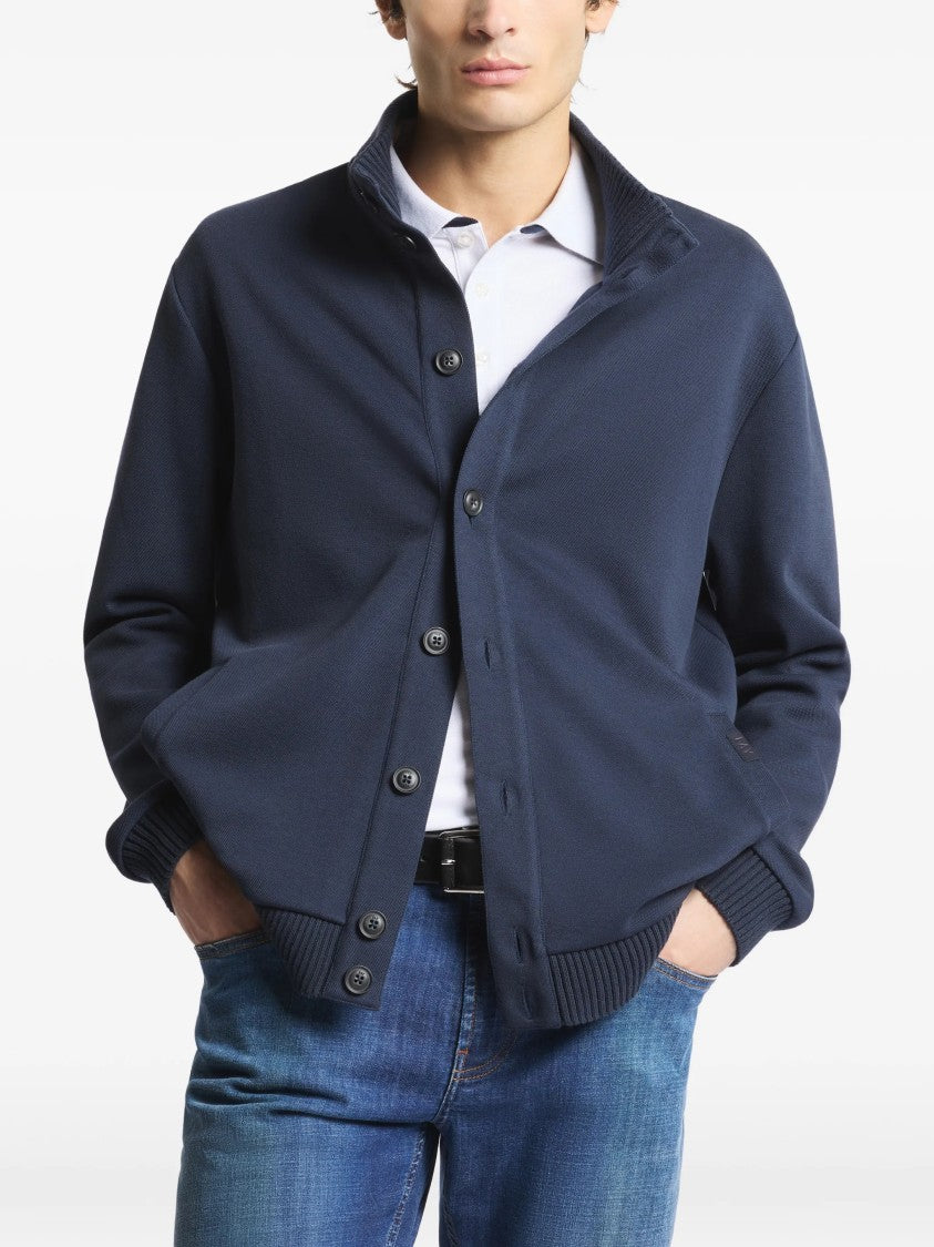 Fay Navy Blue Bomber Ribbed Detail Jacket