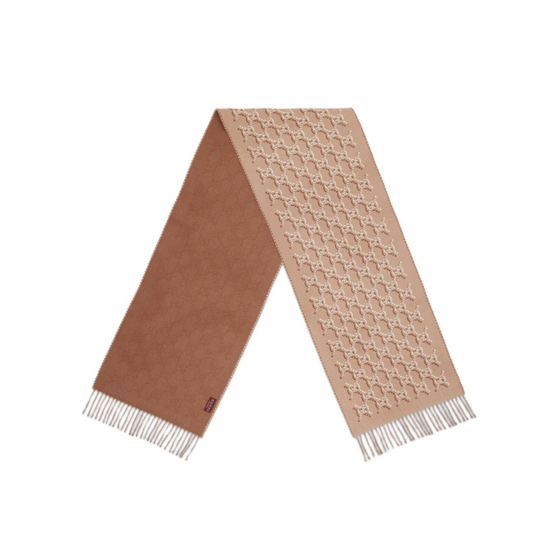 Gucci Textured Brown Wool Scarf With Fringed Edges