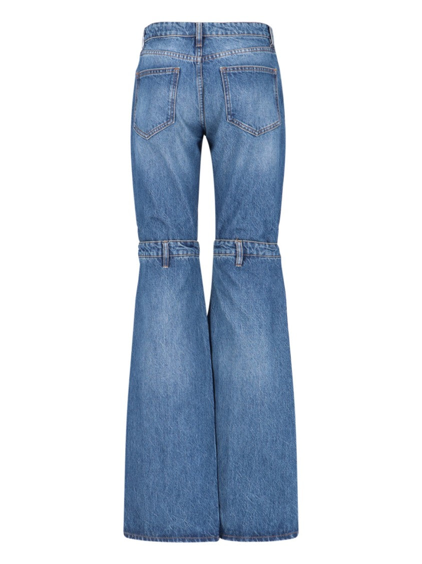 Coperni Open Knees Bootcut Jeans In Blue Denim