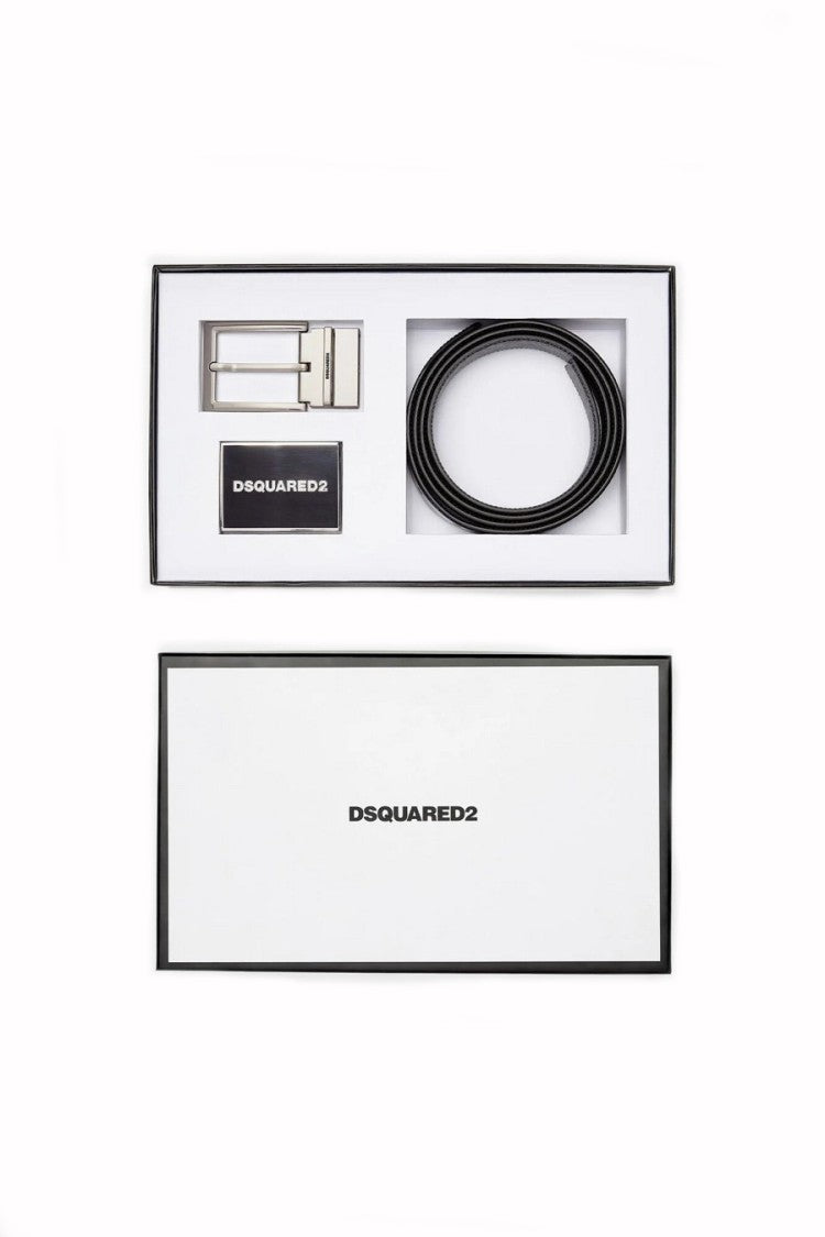 Dsquared2 Black Pin Buckle Logo Plaque Leather Belt