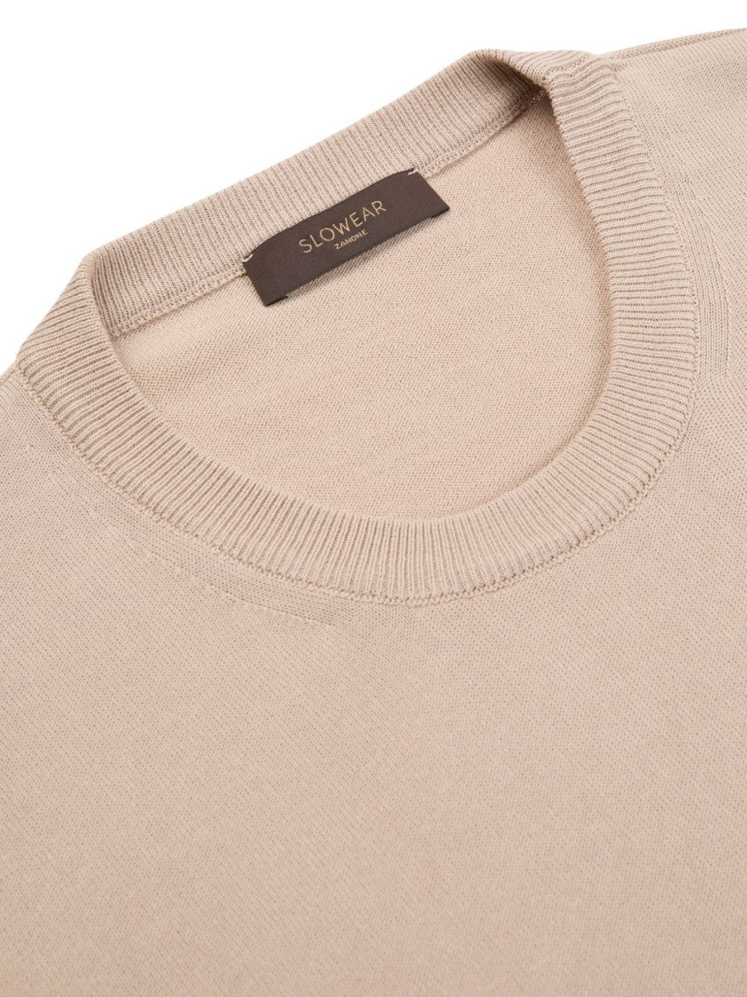 Zanone Ribbed Knit Beige Sweater With Crew Neck And Long Sleeves