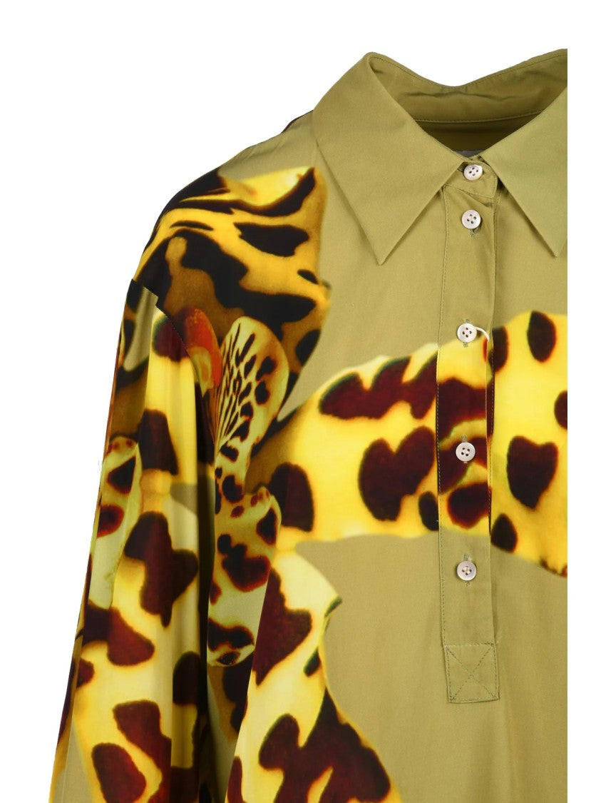 Dries Van Noten Green Fluid Abstract Viscose Shirt
