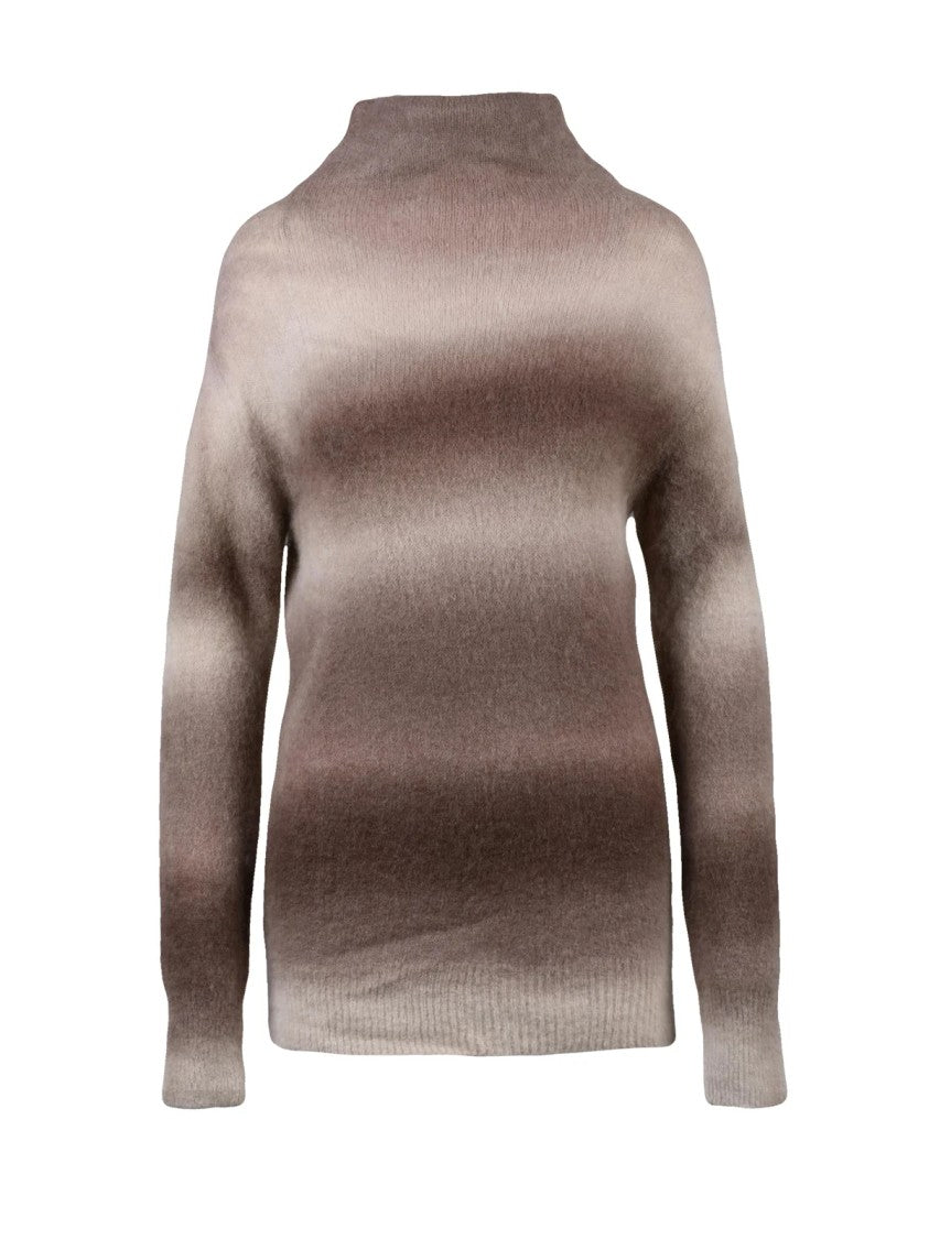 Alysi Long Gradient Knit Sweater With High Neckline And Horizontal Stripes