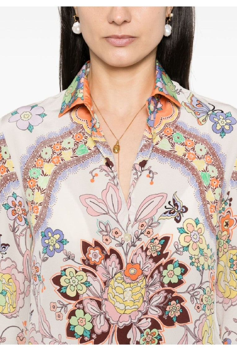 Etro Beige Floral Print Silk Shirt