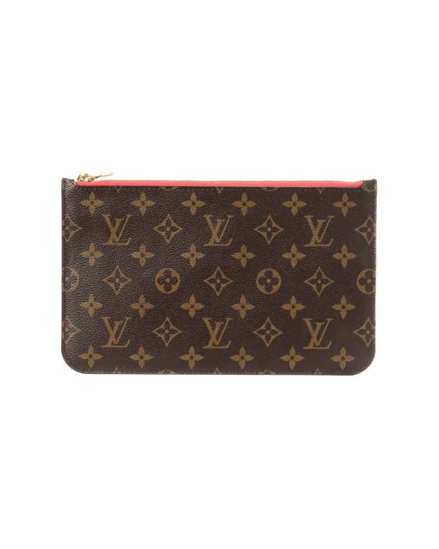 Louis Vuitton Monogram Canvas Pochette With Gold Hardware And Fuchsia Interior