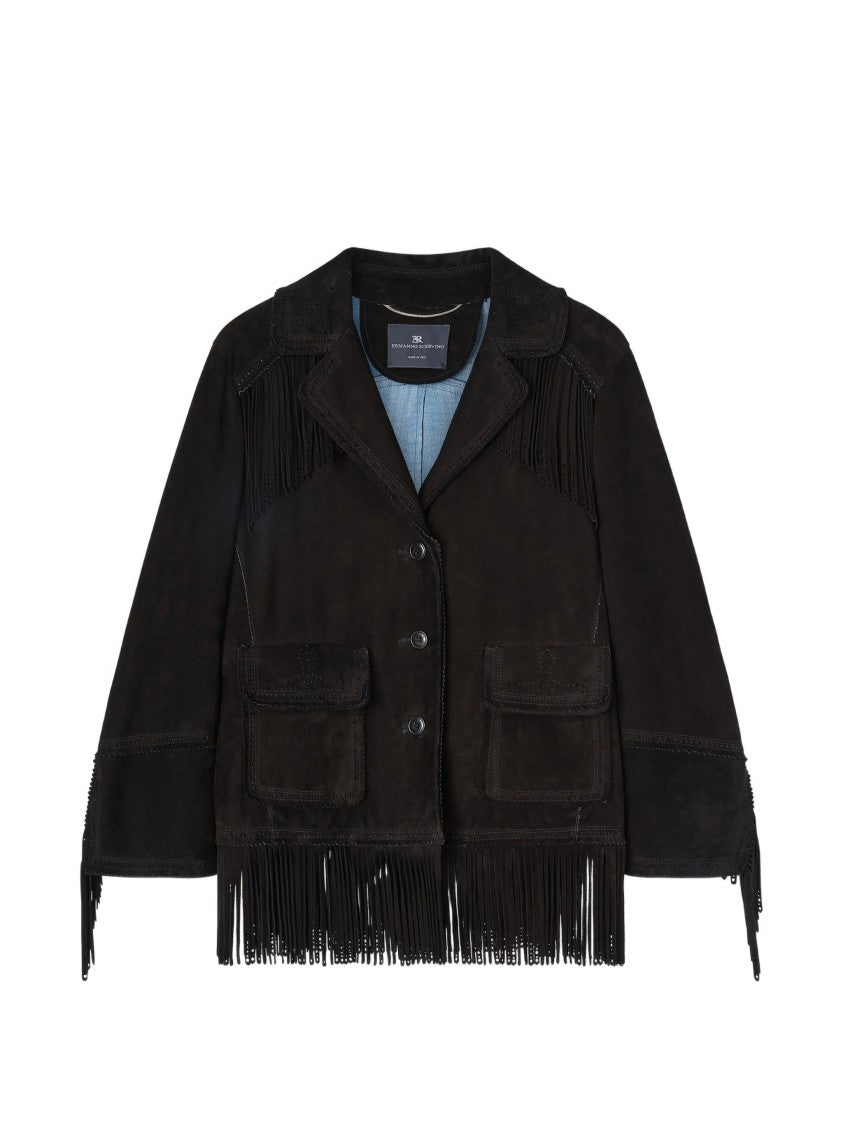 Ermanno Scervino Single-Breasted Brown Suede Fringe Jacket
